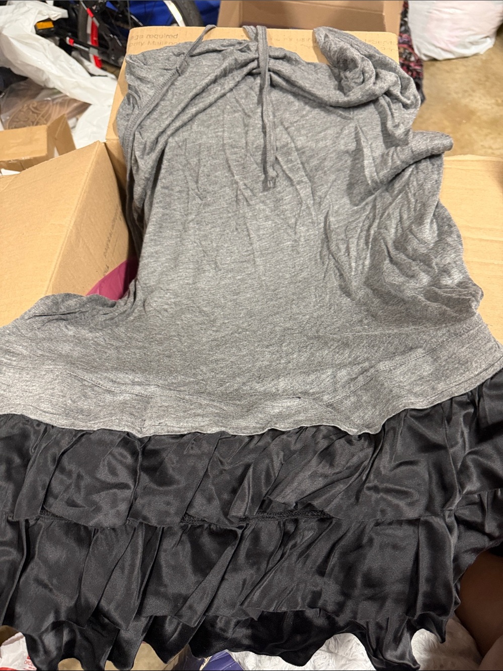 Young Fabulous & Broke Gray Knit Halter Top Dress w/Black Satin Tiered hem line